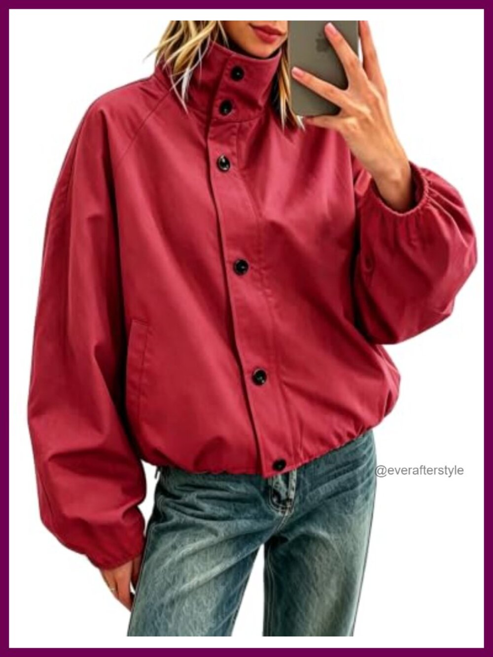 Womens Funnel Neck Bomber Jacket Waterproof Windbreaker Oversized
